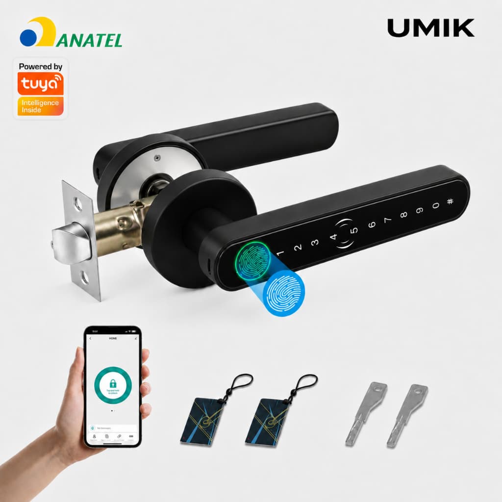 Umik Fechadura Digital Biométrica Inteligente para Porta com Senha, Chave Mecânica e App Tuya Bluetooth
