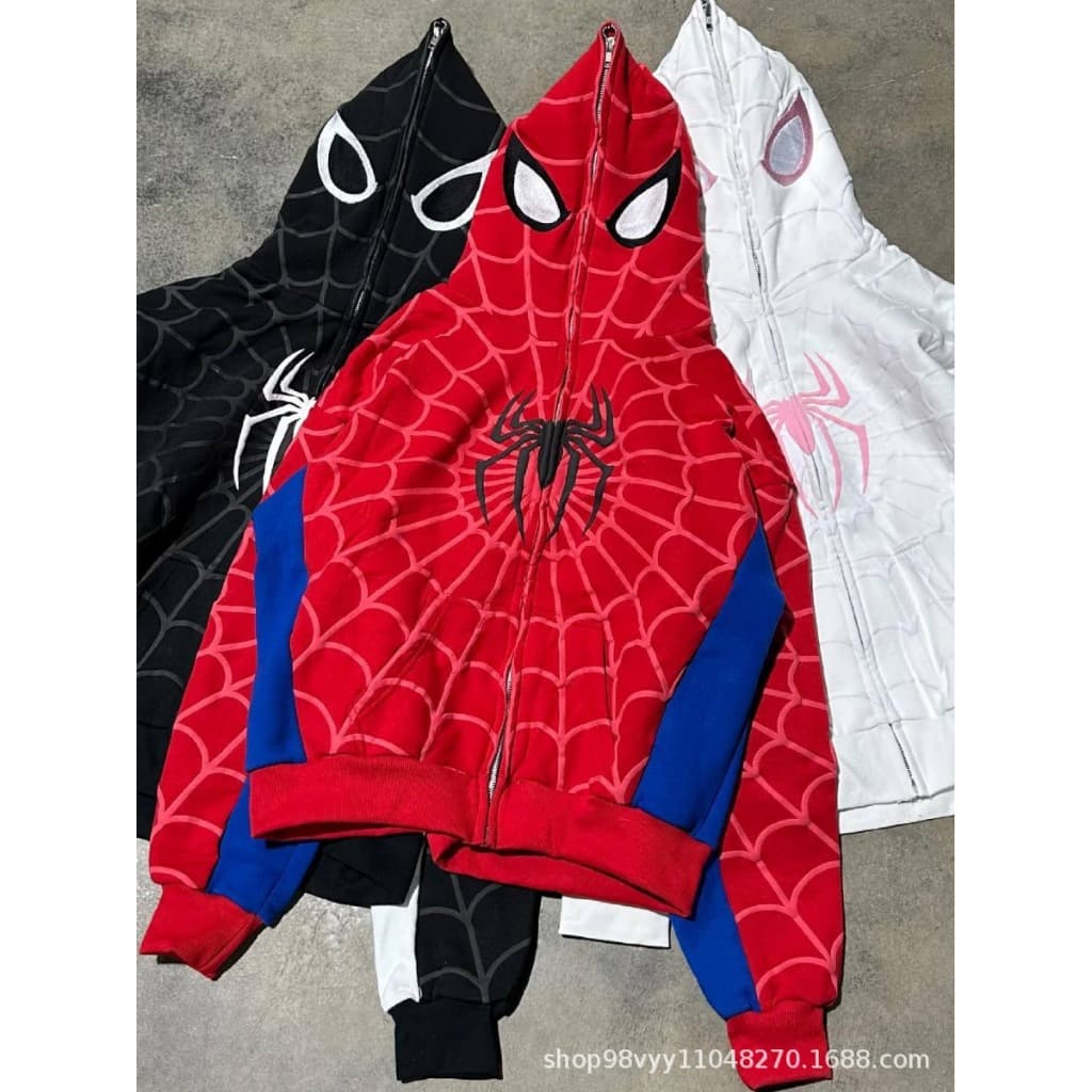 Novo gótico escuro aranha impressão com capuz Cardigan corrente completa solta das mulheres dos homens rua Wear moletom