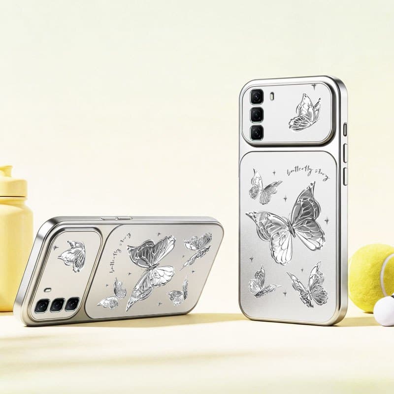 Capa De Telefone YBD Para infinix Hot 50 Pro Plus X6882 X6720 X6881 X6880 + Borboleta Prateada Proteção Total De Lente A
