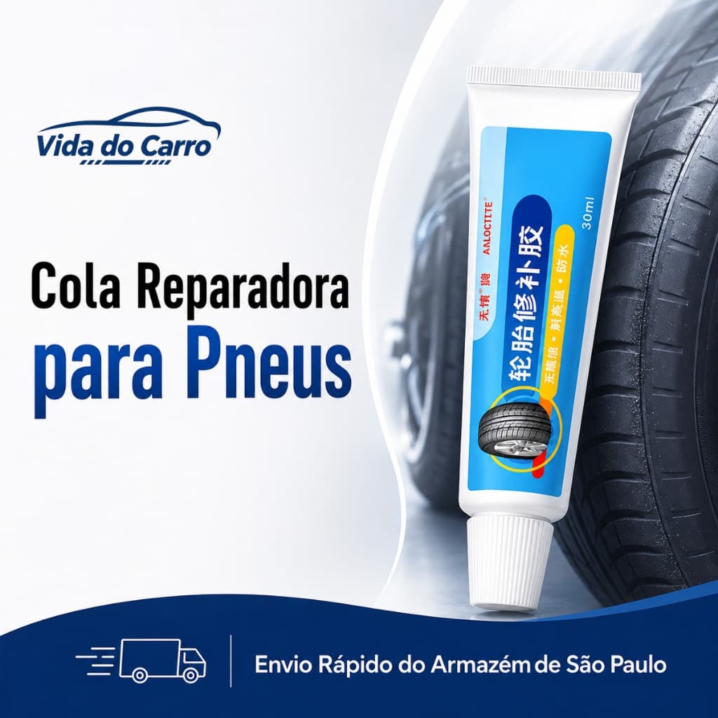 Cola Preta para Pneu 30ml – Reparo Flexível de Borracha, Vedação Forte e Secagem Rápida