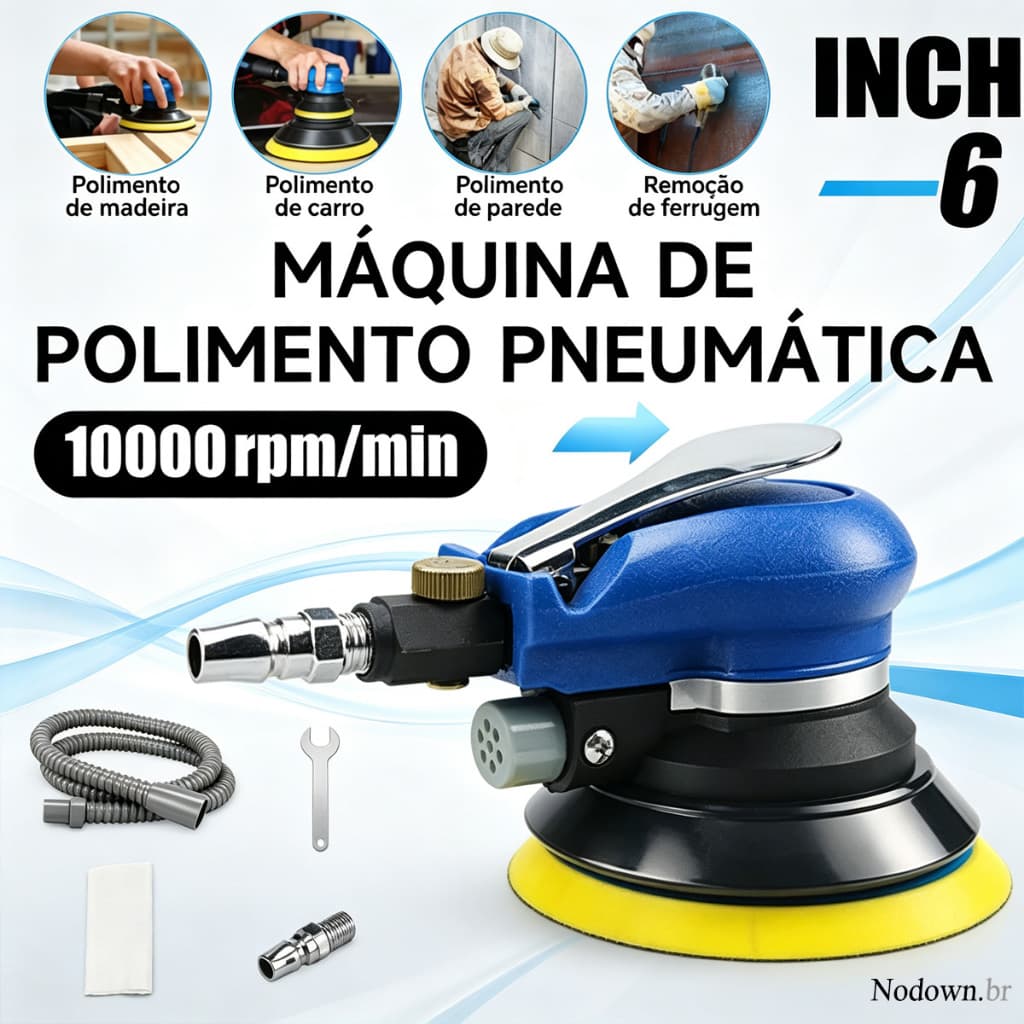 Lixadeira Orbital Pneumática 6 Pol Profissional Automotiva C/Acessórios