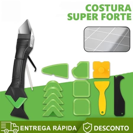 Kit 13 Peças Raspador de Silicone e Rejunte 5 em 1 Removedor de Cola de Vidro e Resíduos – Espátula Inox e Plástico ABS
