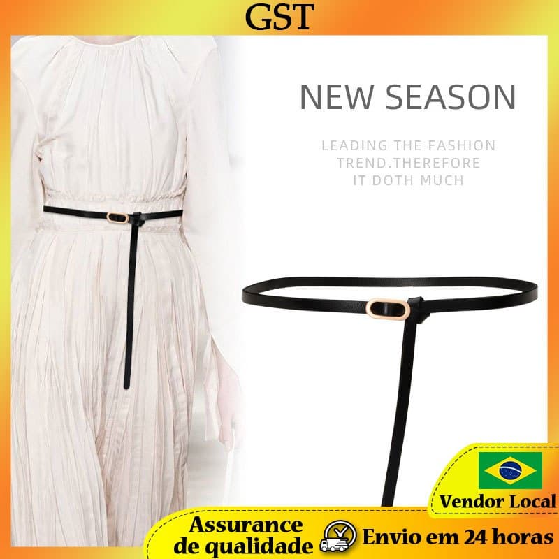 Cinto fino cinto decorativo vestido elegante All-Match fino de couro genuíno feminino único na moda cinto