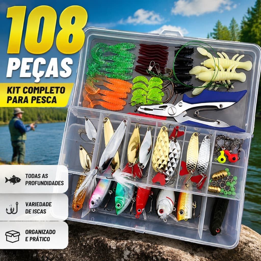 Kit Com 108 Iscas Artificiais + Estojo