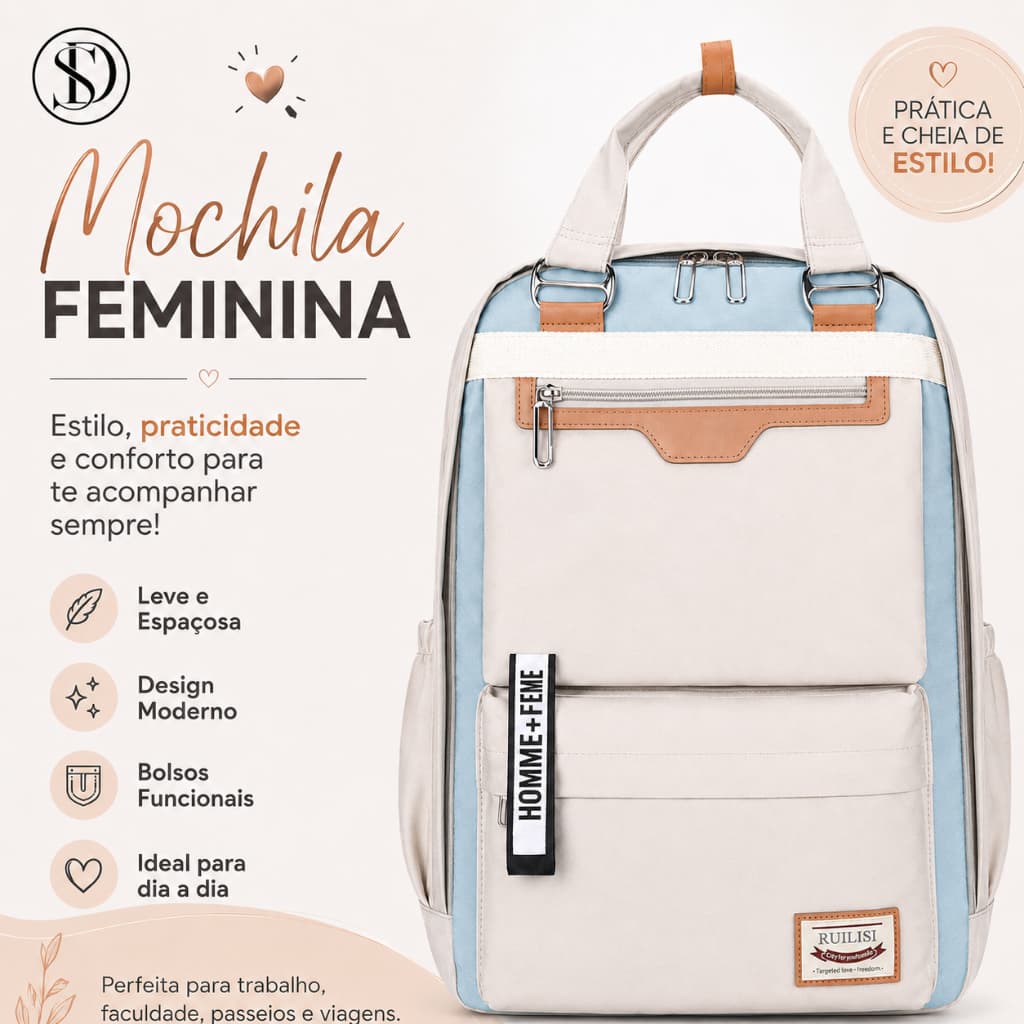 Mochila bolsa feminina 2 em 1 à prova d'água, Grande Capacidade, para Faculdade, Trabalho e Viagem