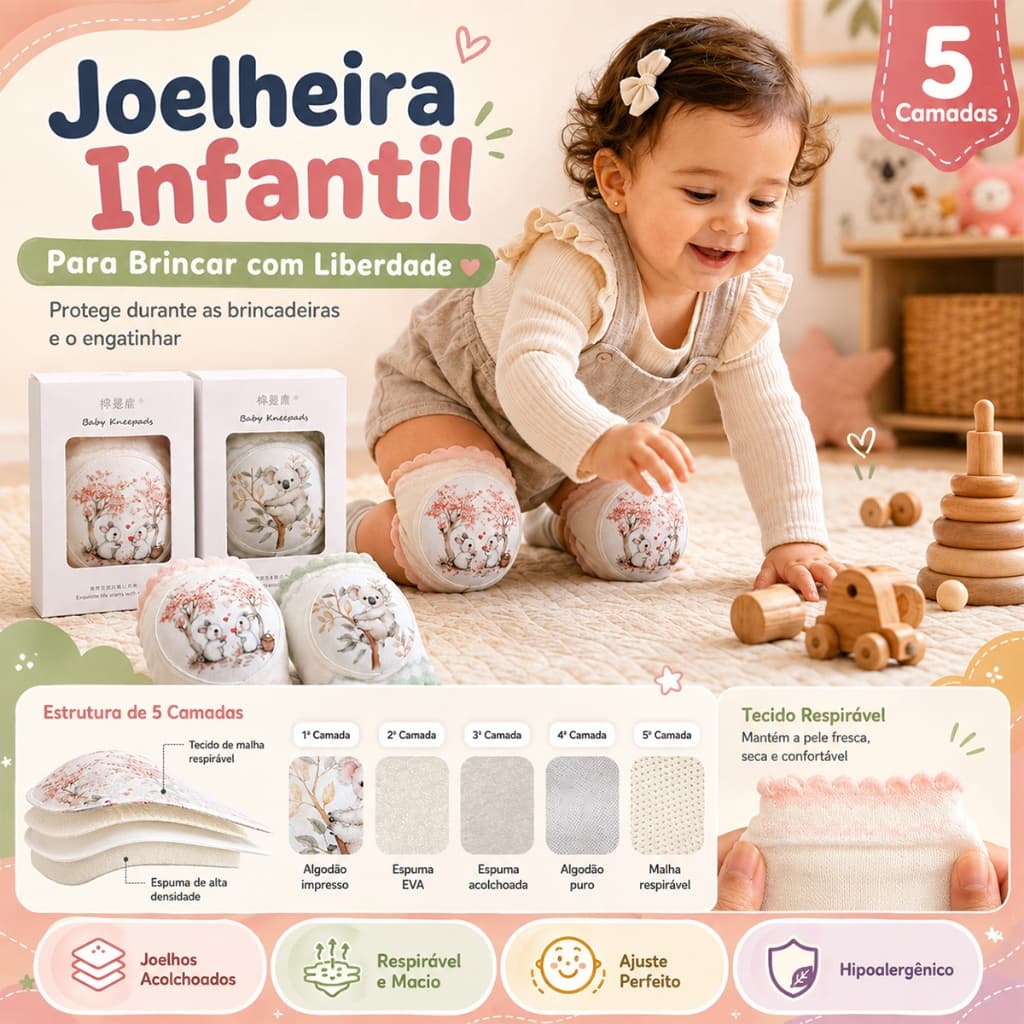 Joelheiras Com 5 Camadas De Proteção Para Bebês , Antiderrapantes E Respiráveis Engatinhar