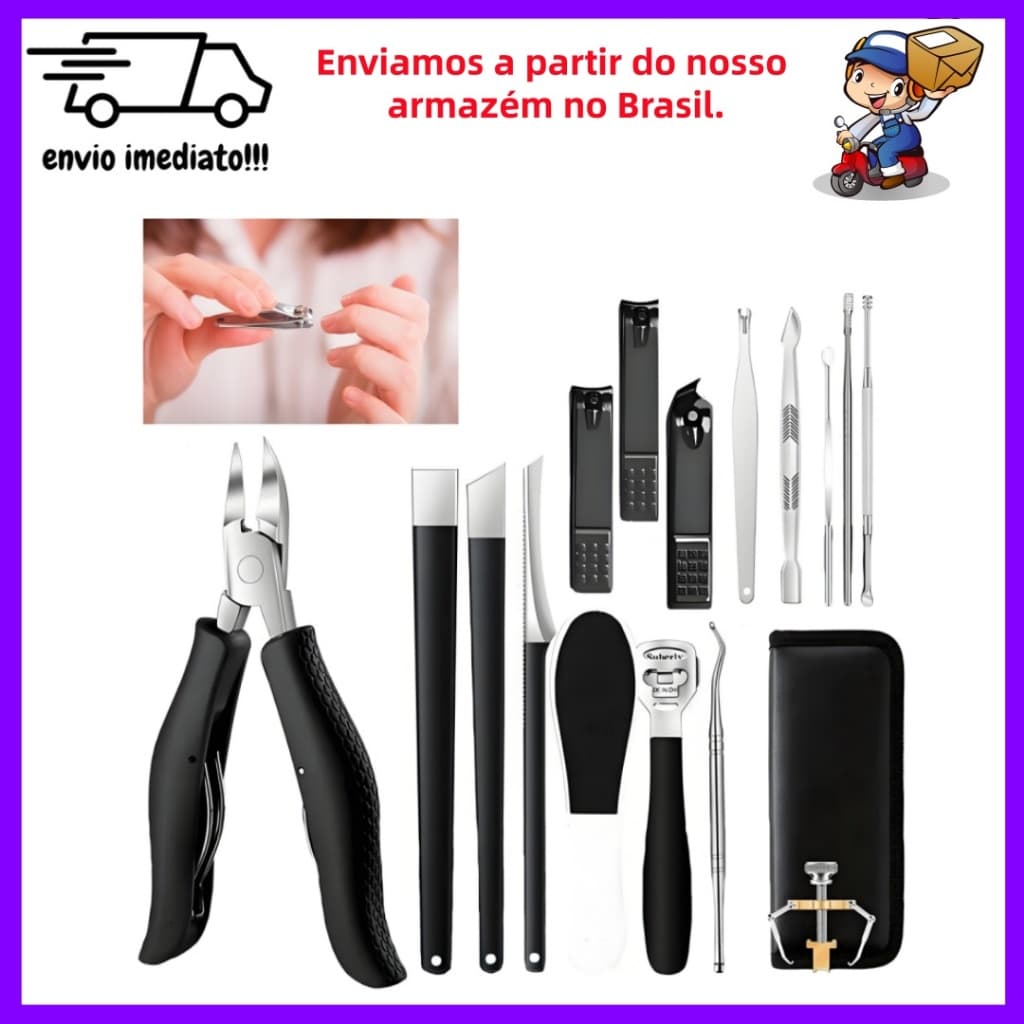 Cortador de Cutículas de Aço Inoxidável para Pedicure e Manicure Profissional com Estojo de Viagem