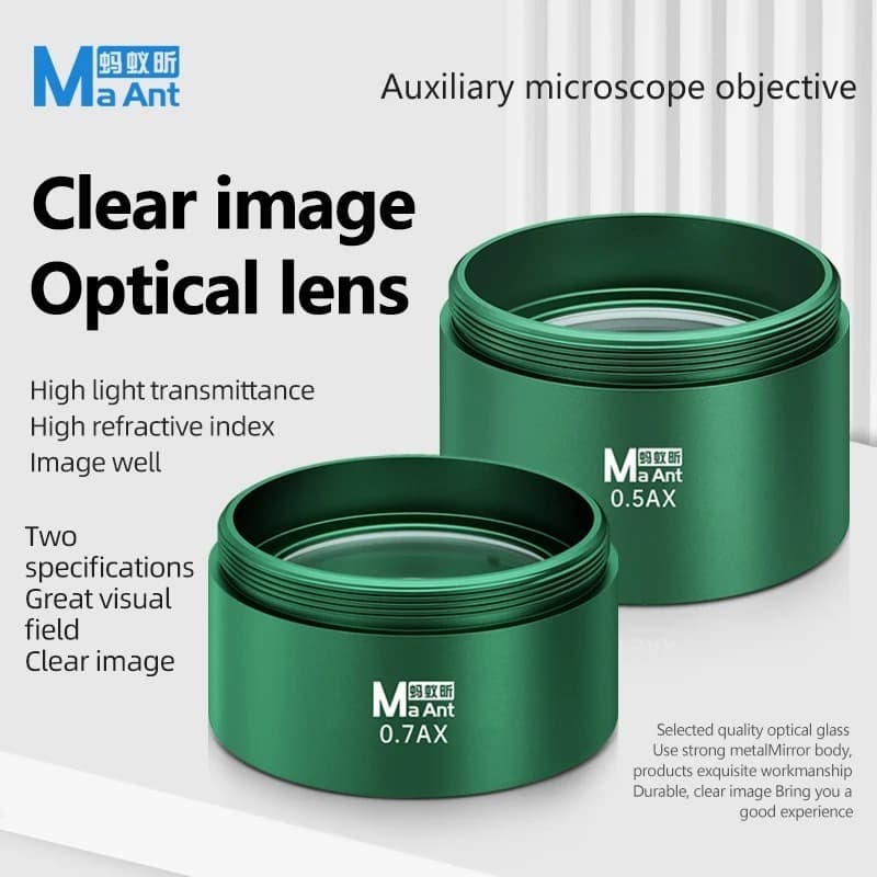 Lente Objetiva Auxiliar De Microscópio MaAnt 0.5X 0.7X De Vidro Barlow Para Câmera Com Zoom Estéreo Trinocular
