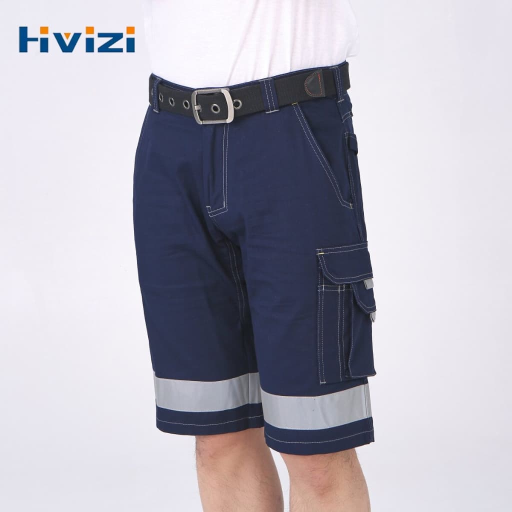 100 % Algodão Masculino Azul Marinho Shorts De Trabalho Resistente Verão Carga Calças Homem Com Listras Reflexivas