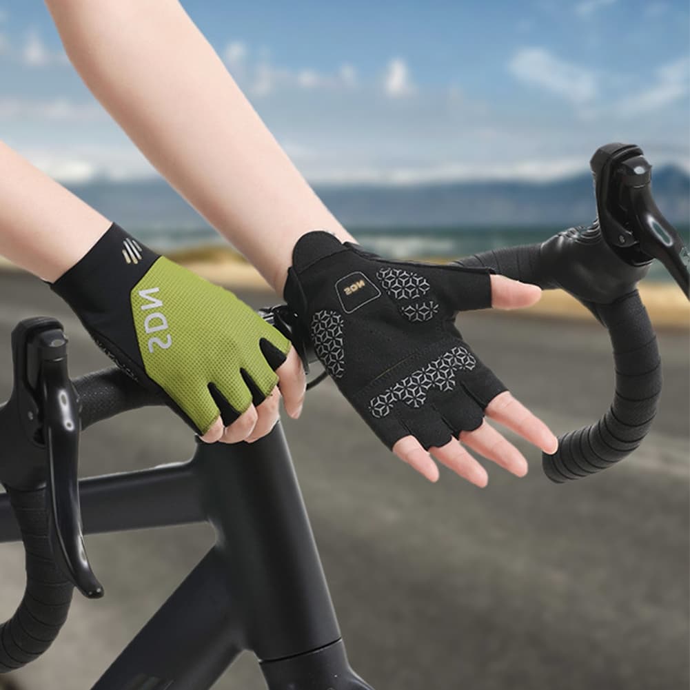 Luvas De Ciclismo Com Meio Dedo , Absorção De Choque , Almofada De Palma , Respirável , Antiderrapante , Sem Costura , E
