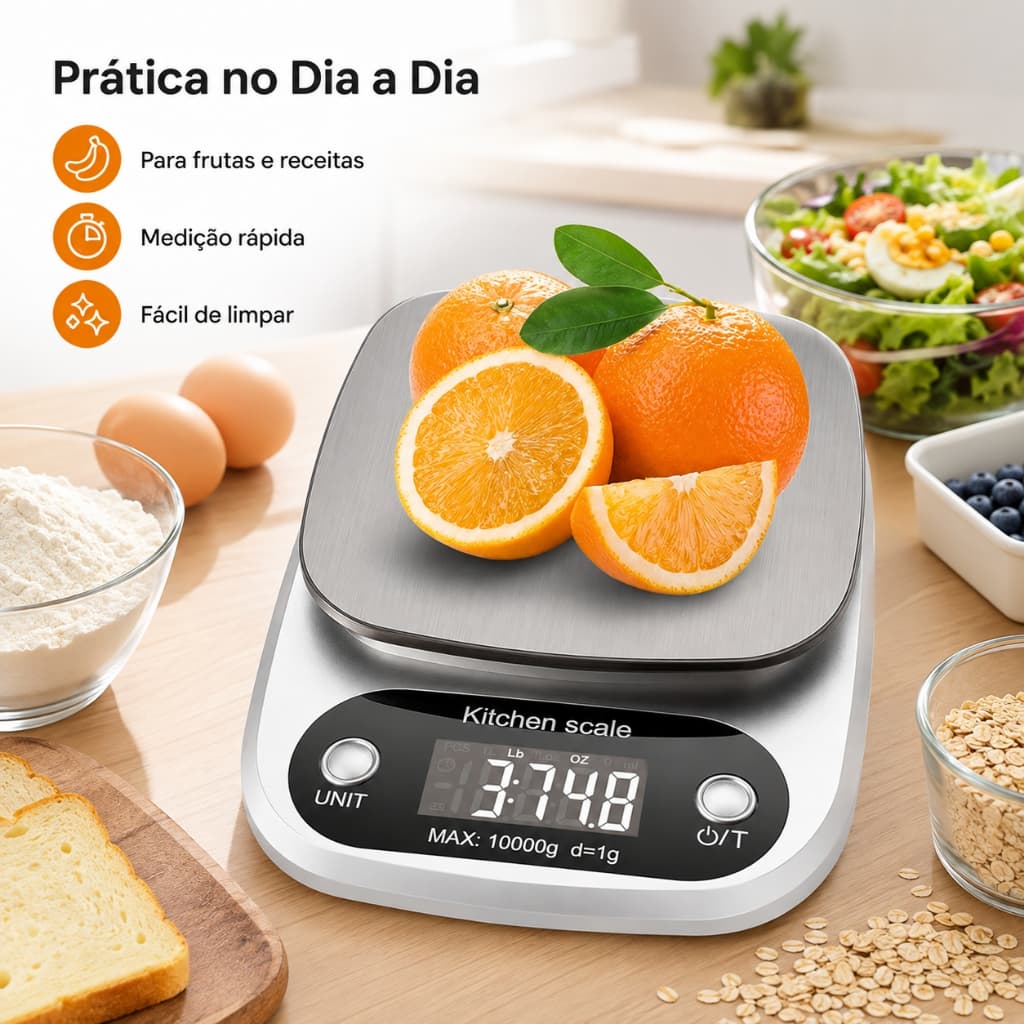 Balança Digital De Aço Inoxidável 10kg/1g , Teclado Para Pesagem De Alimentos