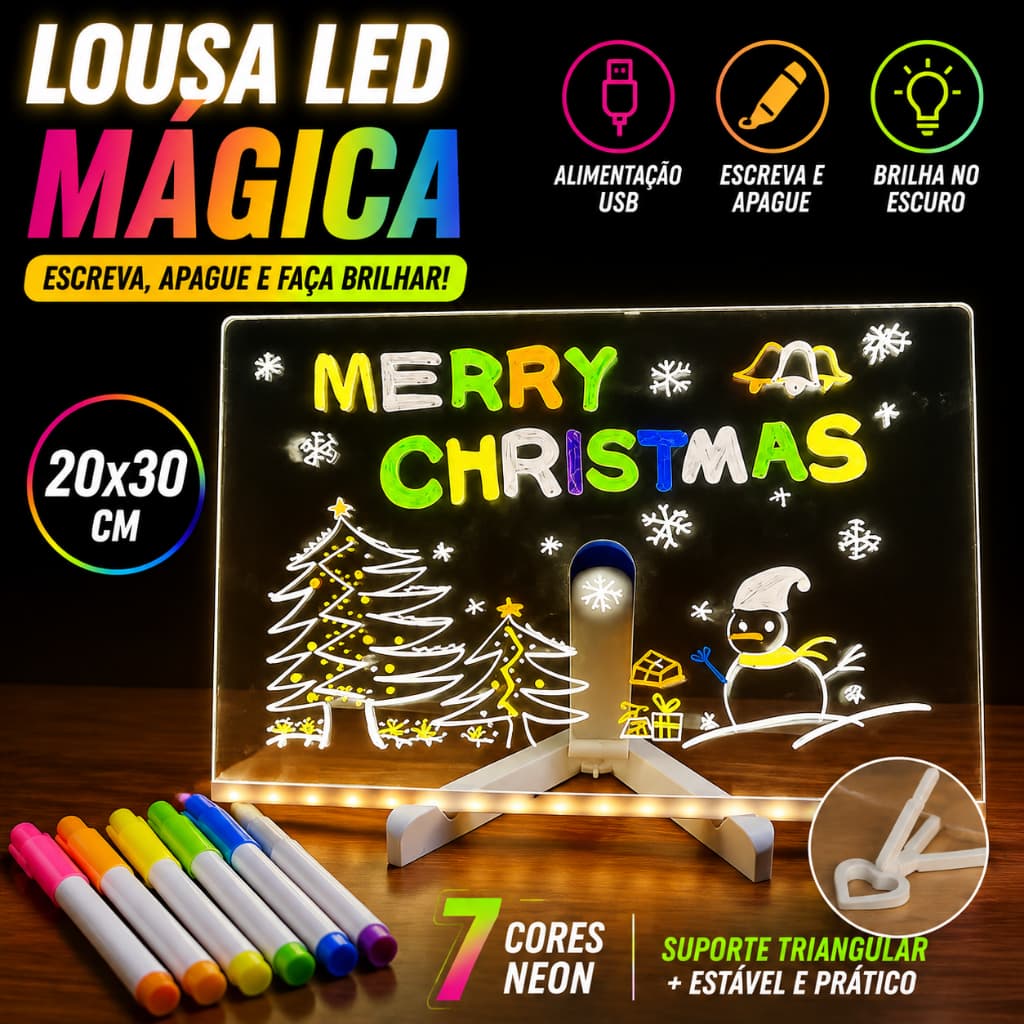 Lousa Mágica - Placa Acrílica Luminosa LED para Desenho e Mensagens