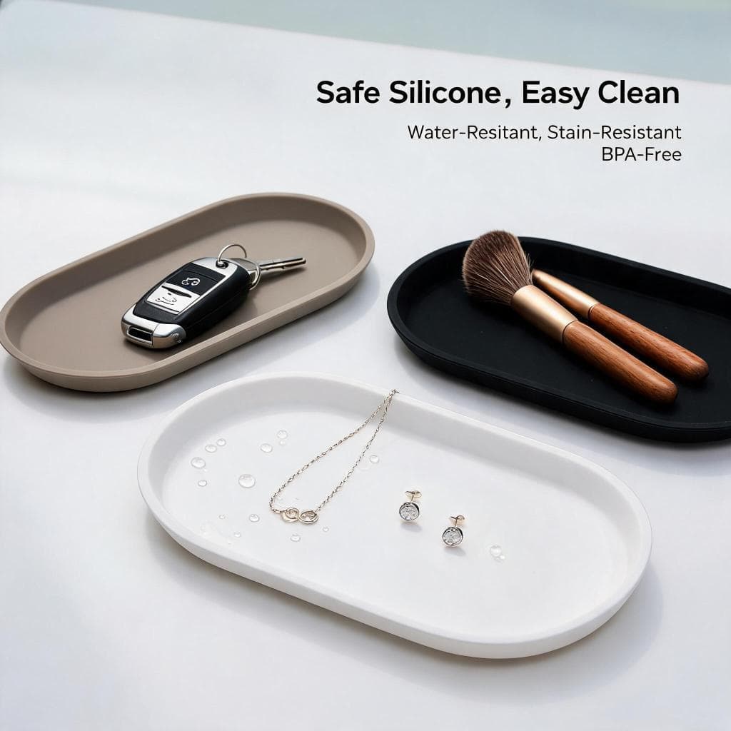 Bandeja de armazenamento oval de silicone estilo nórdico, para joias, chaves e cosméticos