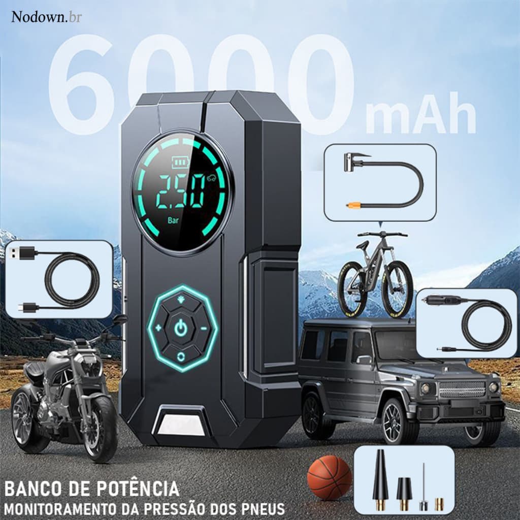 Mini Compressor de Ar Digital Portátil USB Recarregável Calibrador de Pneu Profissional