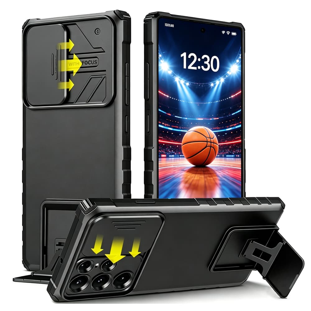 Caso de telefone rígido de proteção anti-queda da lente com suporte Para S26 Ultra S25 Ultra S24 Ultra A17 A57 A56