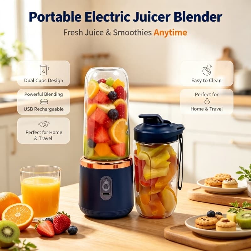 2Cup Espremedor De Frutas Elétrico Liquidificador Misturador Suco Sem Fio Portátil Doméstico Carregamento USB 6 Lâmina C