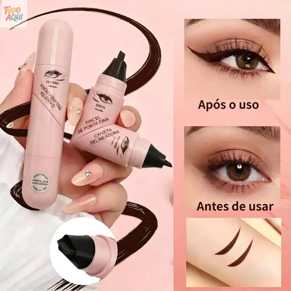 Caneta Delineadora Carimbo Ponta Dupla | Delineado Gatinho Perfeito em Segundos | À Prova D’Água e Longa Duração
