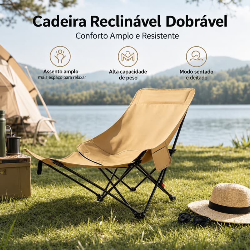 Cadeira dobrável portátil para uso ao ar livre, cadeira de viagem, cama para praia, pesca e piquenique