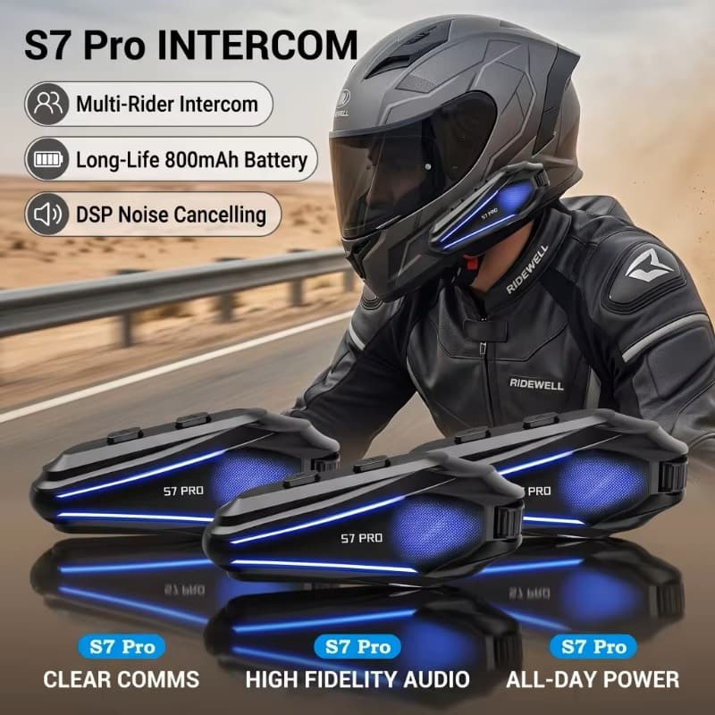 S7 Pro Intercomunicador Mais Fone De Ouvido De Capacete De Motocicleta Bluetooth Com Interfone BT De 1200M Para 20 Pilot