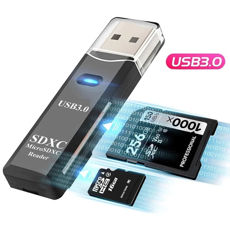 Leitor de cartão SD em miniatura USB3.0, leitor de cartão SD 2 em 1 de 5 Gbps para adaptador USB, cartão Micro SDHC e UH