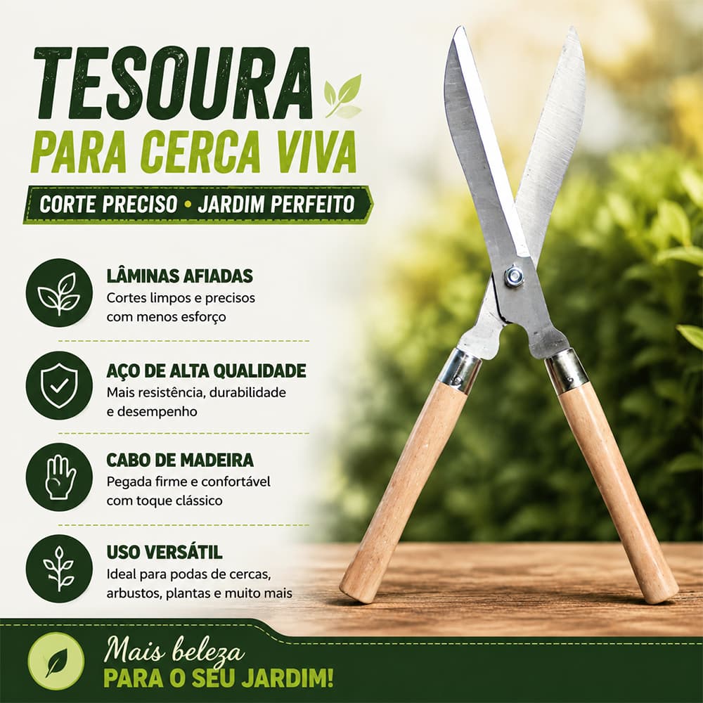 Tesoura de Poda Grama Jardim Cerca Cerca-viva Tesourão Jardinagem 12 Polegadas