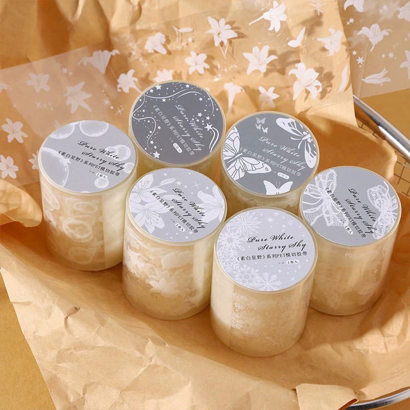 RHS Online Série Branca Simples PET Fitas Adesivas Decorativas Fita Adesiva Adesivos Para Diário DIY Artesanato