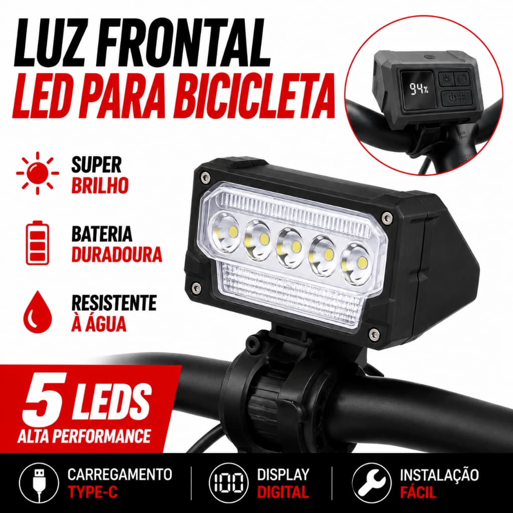 Sinalizador Bicicleta Farol Led Bike Recarregável USB Lanterna Luz Dianteira Lúmens Super Potente Noturno Acessórios