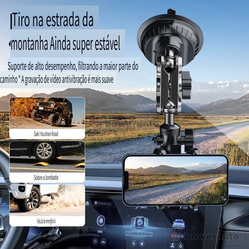 Suporte Veicular para Celular com Ventosa Clip de Alumínio Giro 360° Ajustável Universal Para-brisa BCZ046