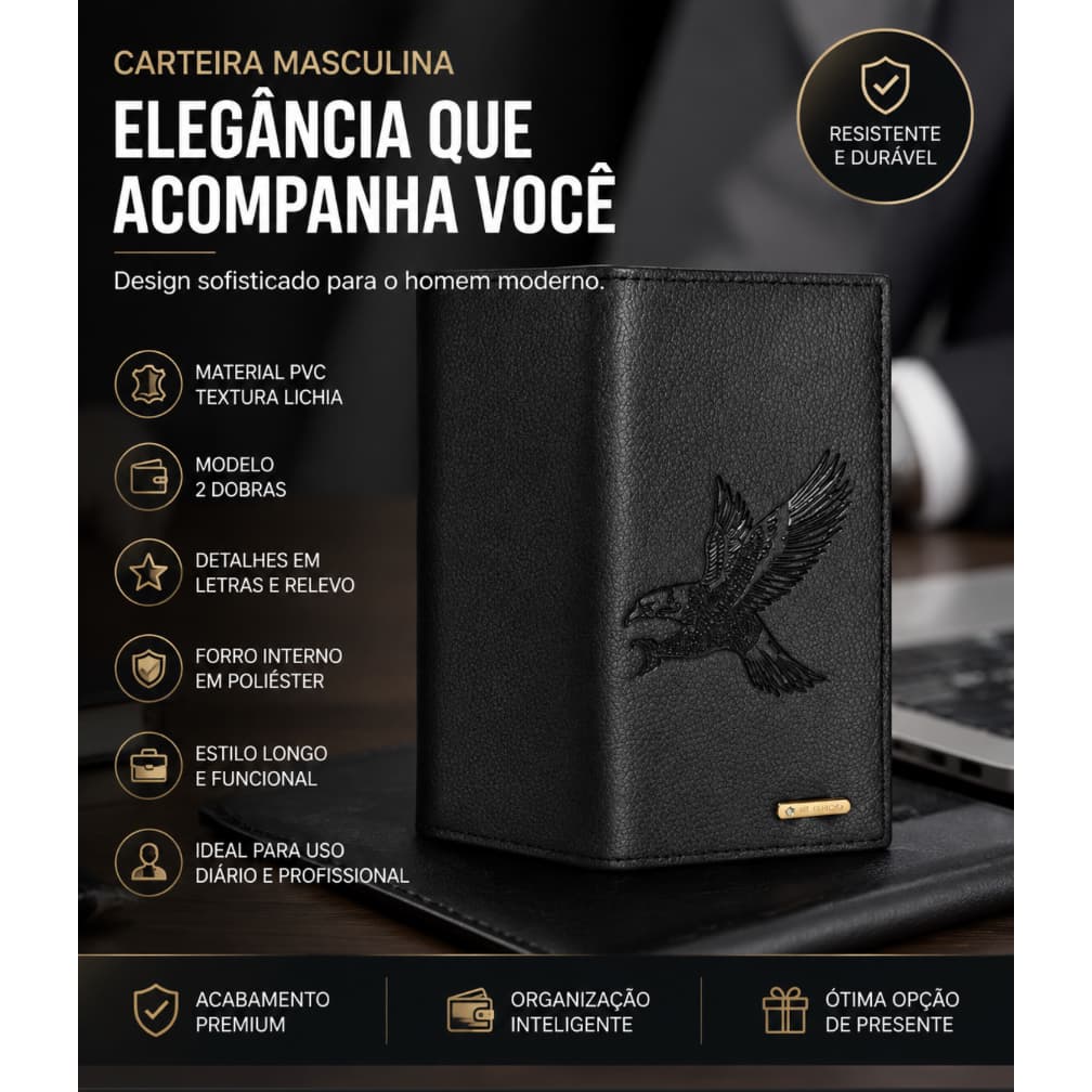 Carteira Masculina Longa PVC Lichia Grande Capacidade