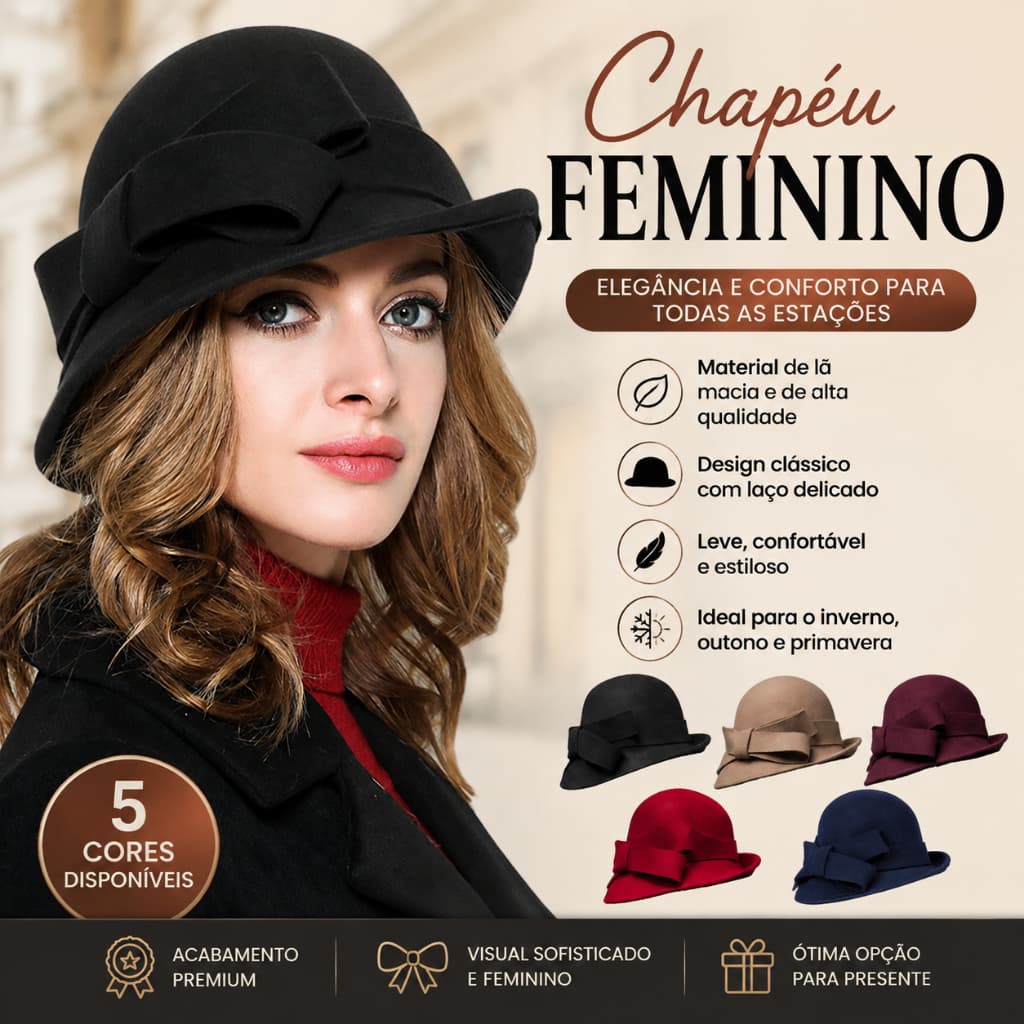Chapéu Balde De Feltro De Lã Vintage Francês | Feminino Elegante Arco Enrolado Aba Cabeça Grande