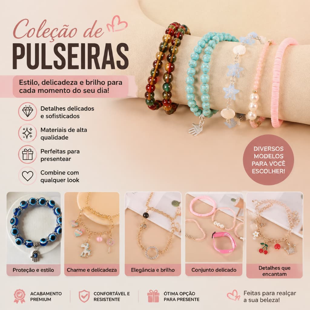 Pulseira De Casal Com Estrela De Cereja Fofa Feita À Mão Joias Empilháveis Da Moda