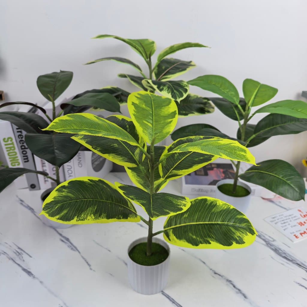 Simulação Borracha Ficus Indiano Ficus Artificial Bonsai Plástico Planta Verde Planta Tropical Decoração de Casa Vaso Pl