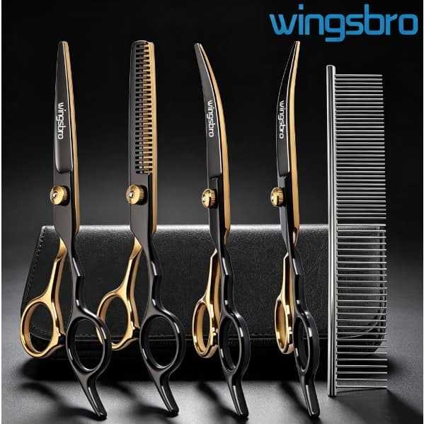 Wingsbro 6.5 Polegadas Tesoura Para Tosa De Cães Conjunto De Tesouras Curvada De Desbaste Afiada E Durável