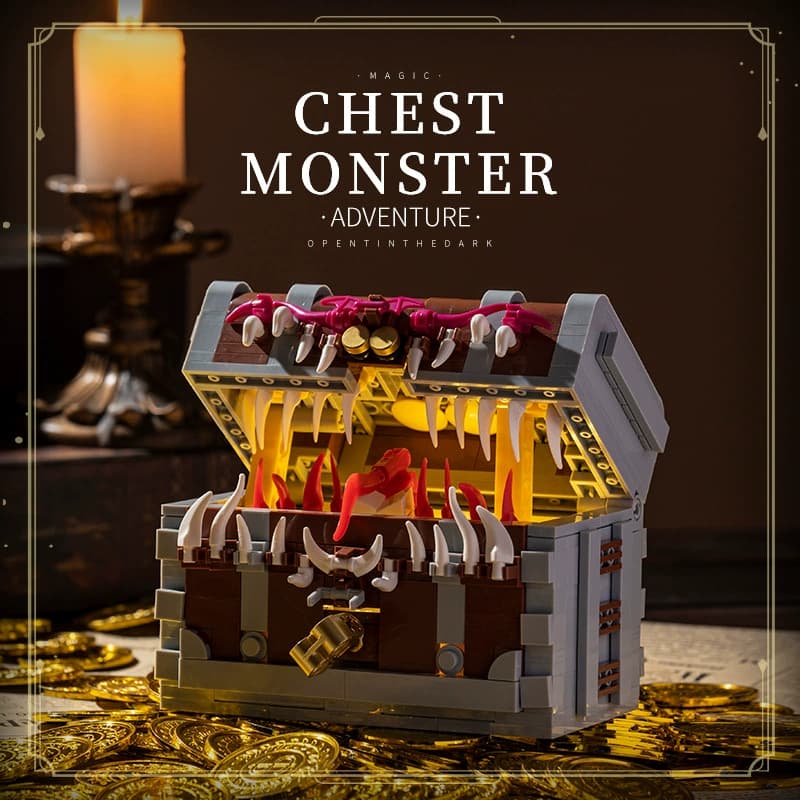 Monstro tesouro baú menino montado blocos de construção Halloween modelo engraçado presente criativo crianças construção
