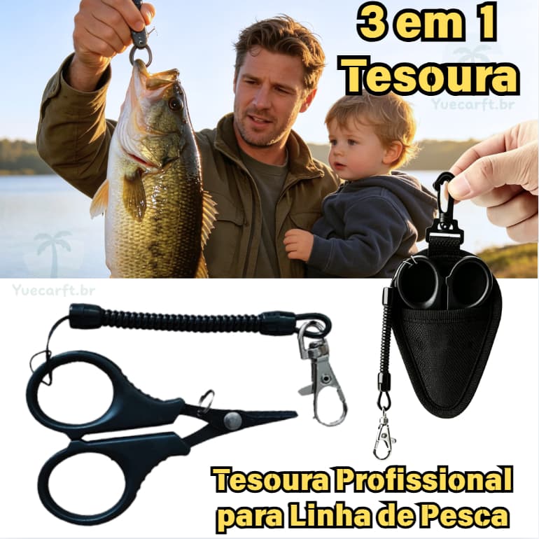 3 Tesoura de Pesca Multifuncional | Especial para Linha Dyneema/PE | Com Corda de Segurança + Capa | Afiada e Durável