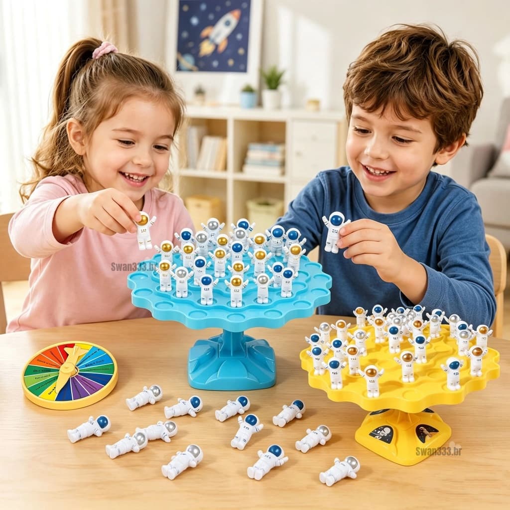 Jogo de Mesa Tabuleiro Equilíbrio Astronauta Infantil Espacial 50 Peças Puzzle Tabuleiro om Roleta Brinquedo Educativo