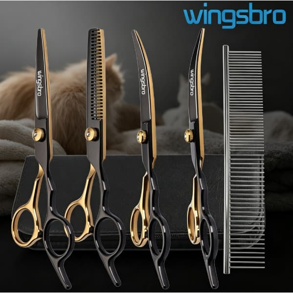 Kit De Tesouras Para Cuidar De Cães Wingsbro De 6.7 Polegadas , 5 Peças Animais De Estimação De Aço Inoxidável Com Bolsa