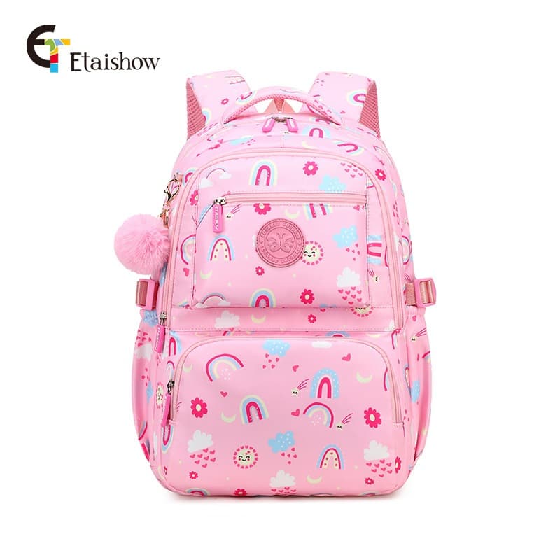 Mochila escolar impressa para escola primária, escola secundária, meninas, grande capacidade, leve, à prova d'água, carg