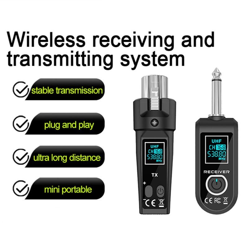 Sistema De Microfone Dinâmico Sem Fio De 2.4 Ghz Receptor XLR Recarregável Plug and Play Para Mixer PA Guitarra Desempen