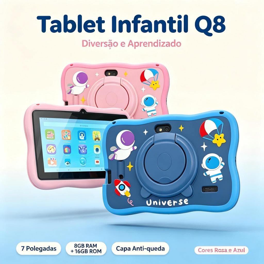 Tablet Infantil 7 Polegadas 8GB RAM WiFi Bluetooth Resistente e Educativo