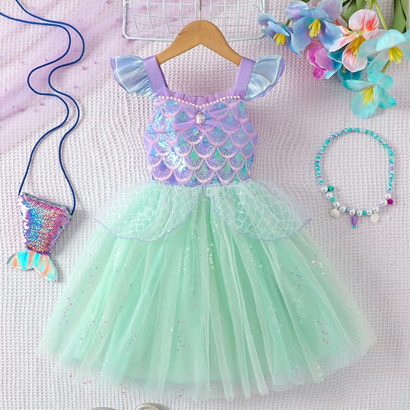 Bebê Meninas Verão Doce Lantejoulas Sereia Traje Vestido De Princesa Festa De Aniversário Cosplay Crianças Roupas 3-7Y