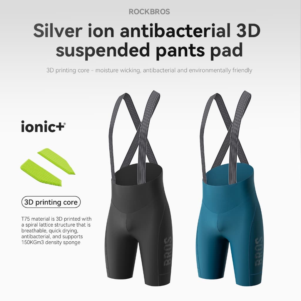 ROCKBROS Masculino Babador Ciclismo Shorts 3D Suspenso Camurça Almofada Bolso Lateral Alta Elástica Respirável UPF50 + D