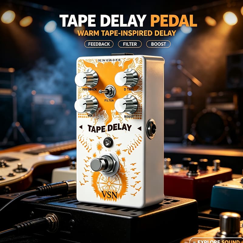 Pedal De Efeito De Guitarra VSN Tape Delay , Atraso De Eco De Fita Analógica Com Feedback/Mix/Tempo/Filtro/Controle De R