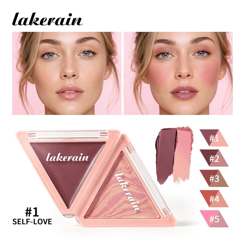 Lakerain Creme E Pó Blush Duo 3 Em 1 Sombra Lip Tint Textura Dupla Óleo Hidratante Compacto Controle De Poros Desfocar P