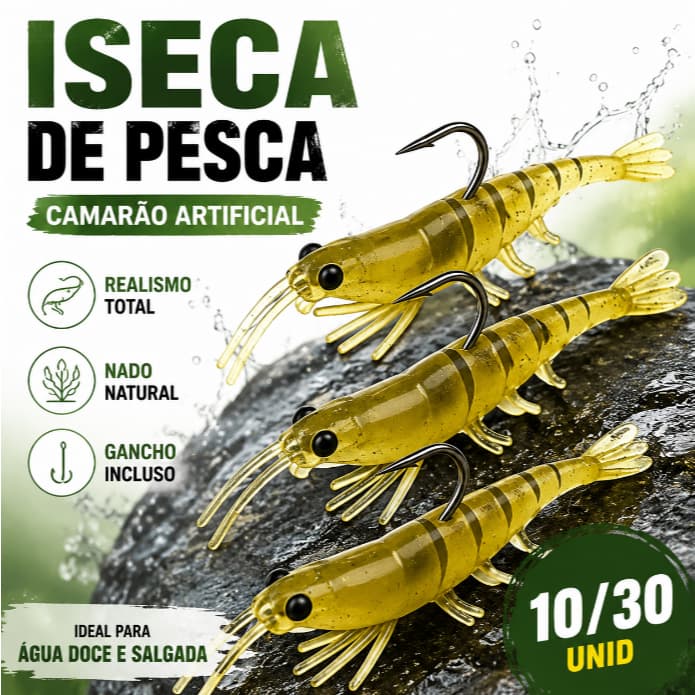 Camarão Artificial 10/30 Unidades Isca Realista de Silicone