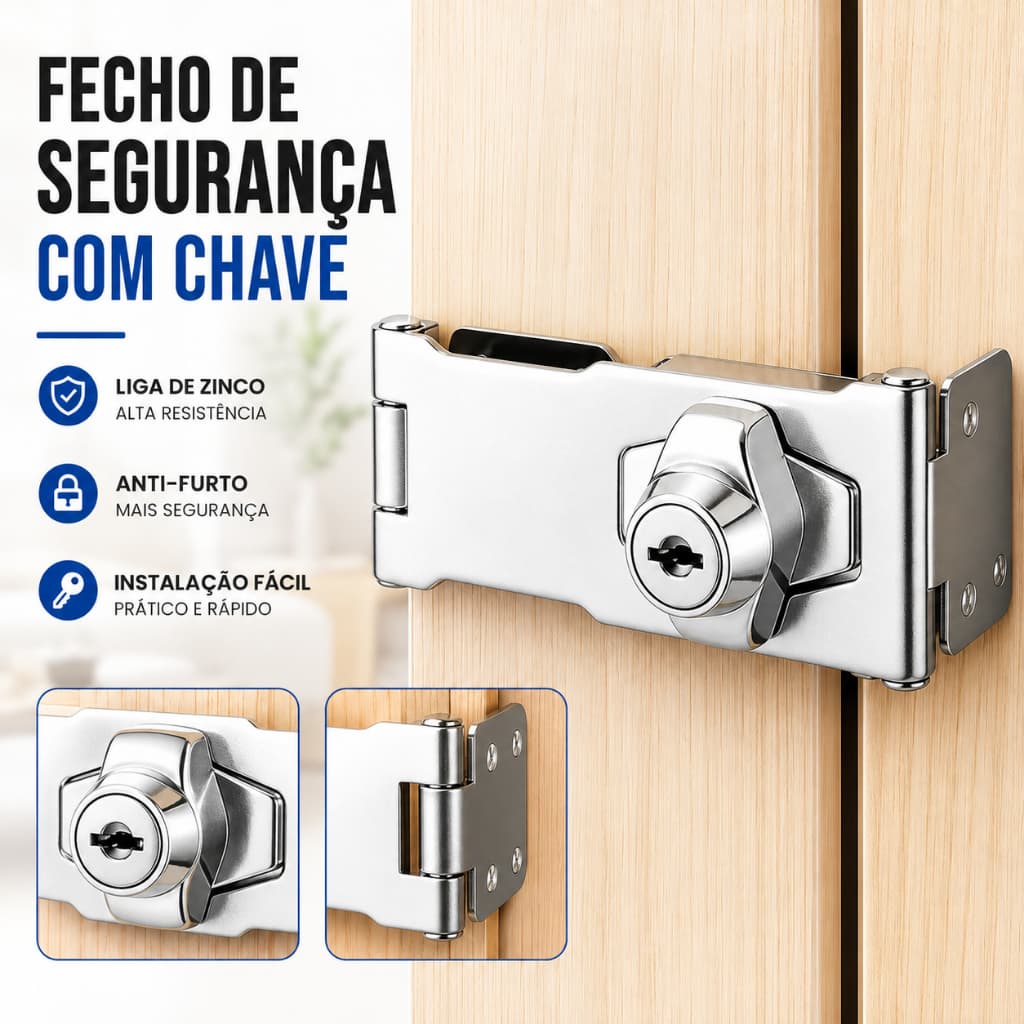 Fechadura ferrolho em aço inoxidável para gavetas e armários, 6,5 cm, vem com duas chaves inclusas