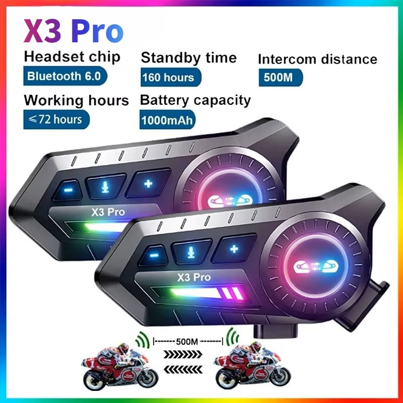 X3 Pro Fone De Ouvido Para Motocicleta Bluetooth Interfone IPX6 À Prova D'água 1000mAh