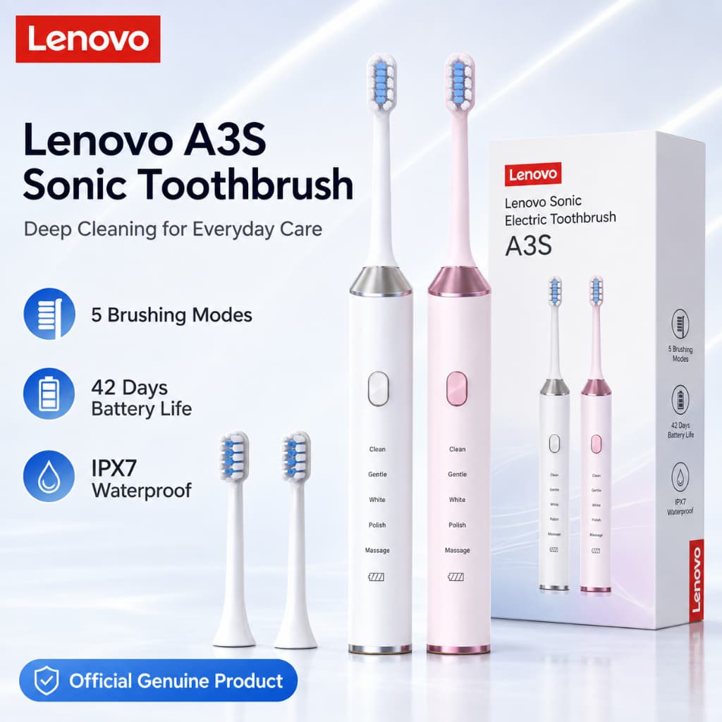 Lenovo A3S Sonic Escova De Dentes Elétrica 5 Modos De Escovação Limpeza Profunda Cerdas Macias Cuidados Bucais Recarregá