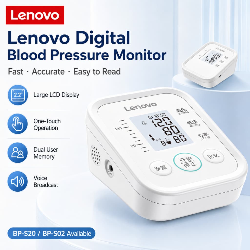 Lenovo BP-S20 S02 Monitor Automático De Pressão Arterial Grande Memória De Voz LCD Para Uso Doméstico