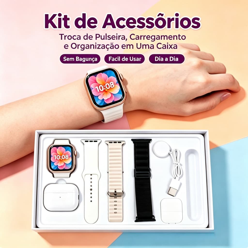 Smartwatch Relógio Inteligente Tela Sensível Ao Toque Com 7 Alças Esporte Saúde Sono Passos Freqüência Cardíaca Para And